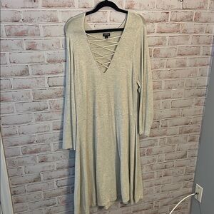 Torrid Grey Long Sleeve Dress with V-Neck Detail